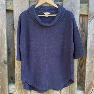 CJ Banks Navy Elbow length Cowl neck knit textured top 100% cotton size …